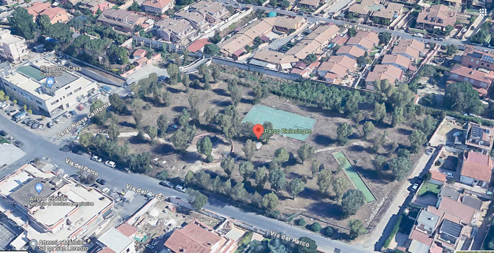 Ardea, il parco Rielasinger, foto Google Maps in 3d elaborata con Intelligenza Artificiale