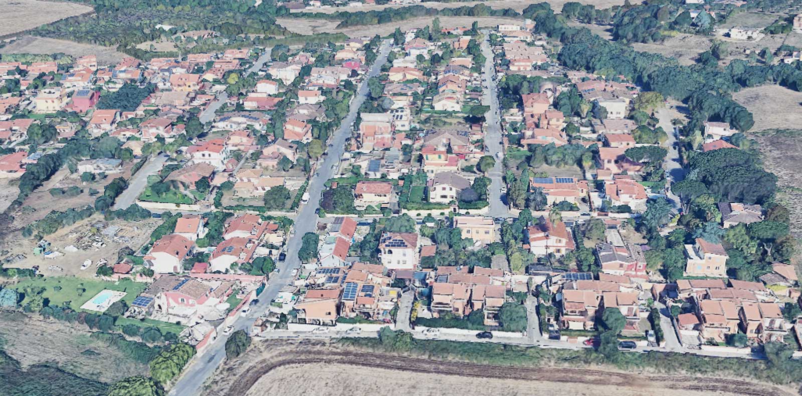 Ardea, l'area della Nuova Florida, foto Google Heart elaborata in 3D con ausilio dell'I.A.