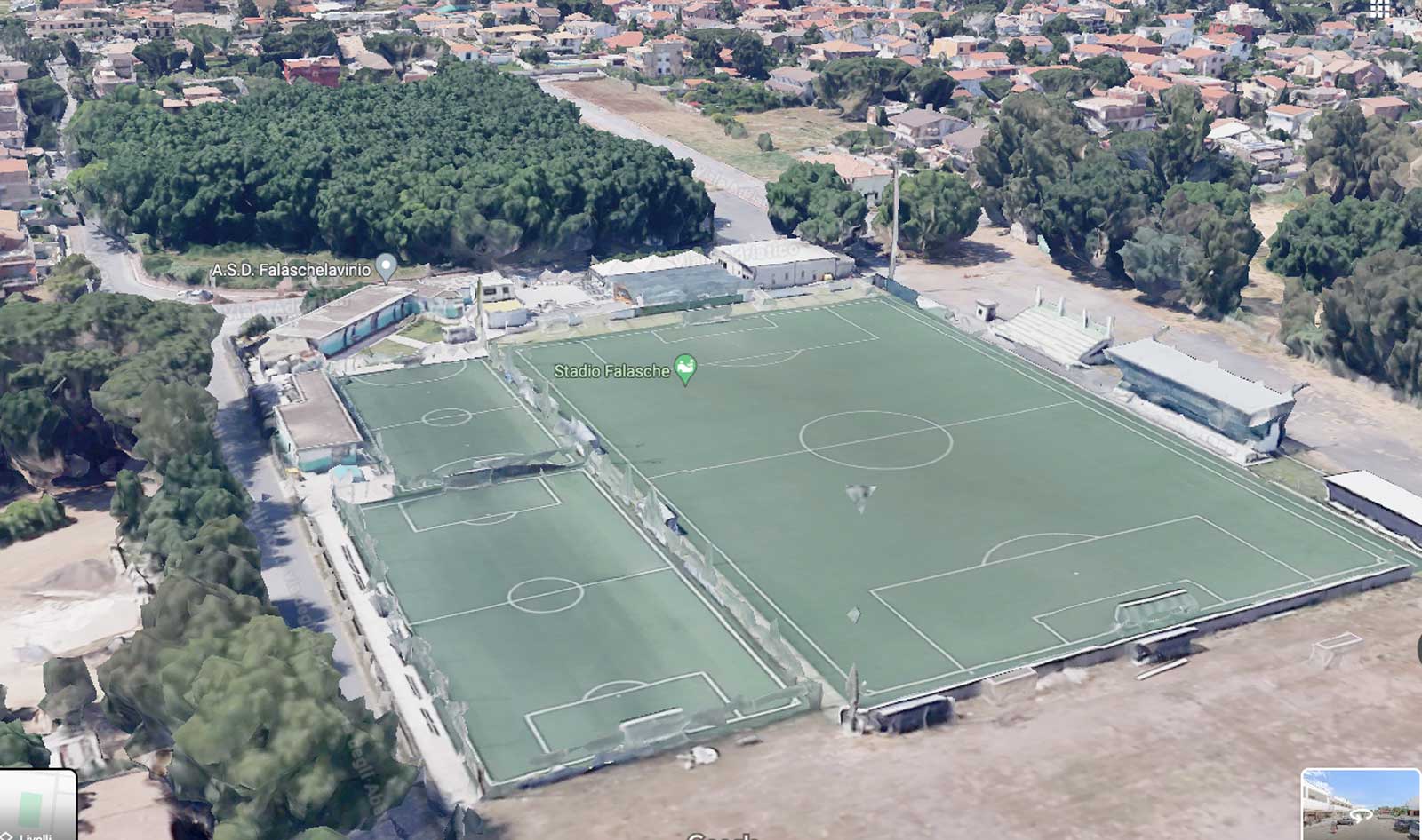 Anzio, lo stadio comunale 'Villa Claudia', foto Google Heart elaborata in 3D