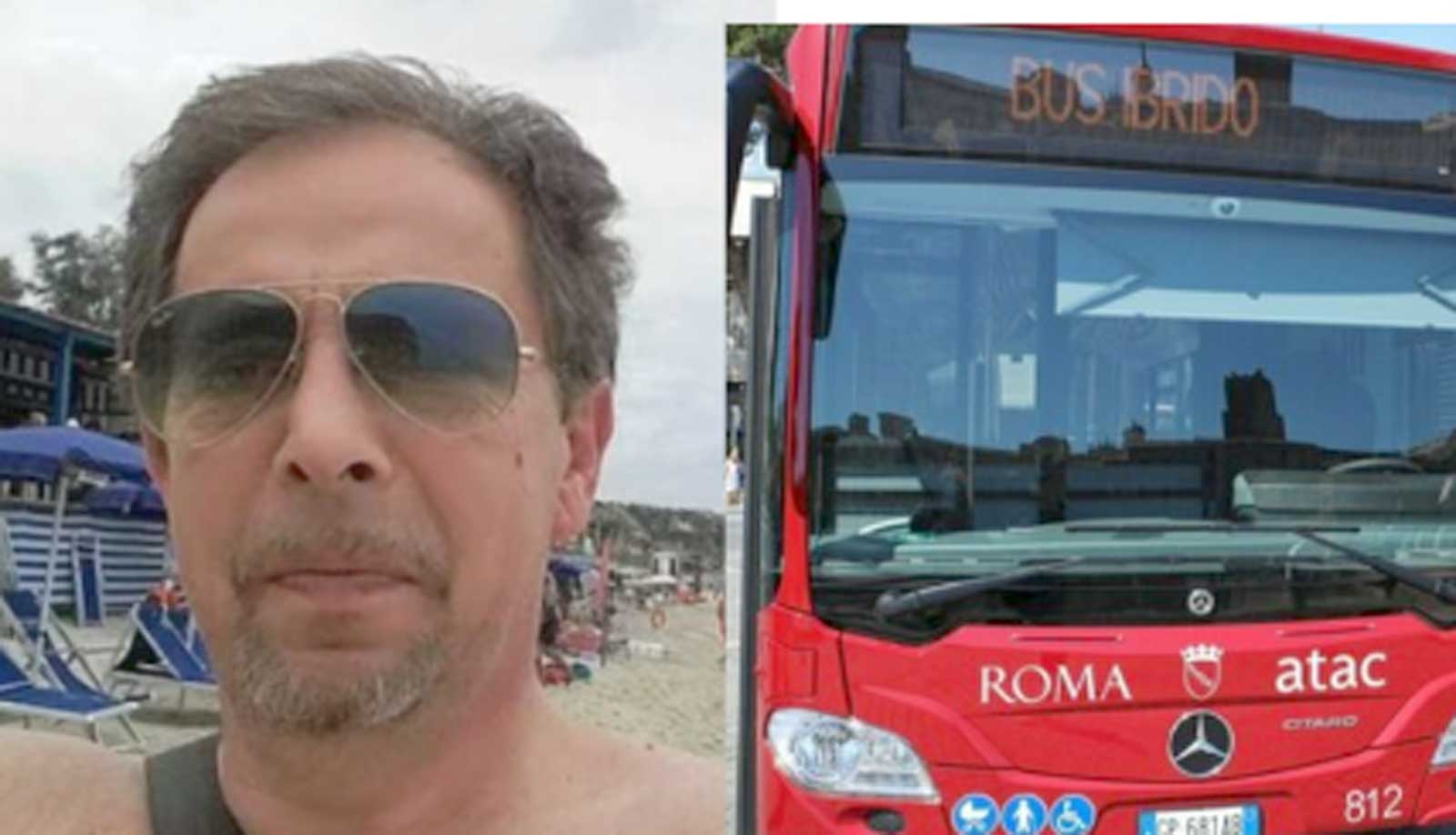 A sinistra, Maurizio Di Pasquale, a destra un bus Atac