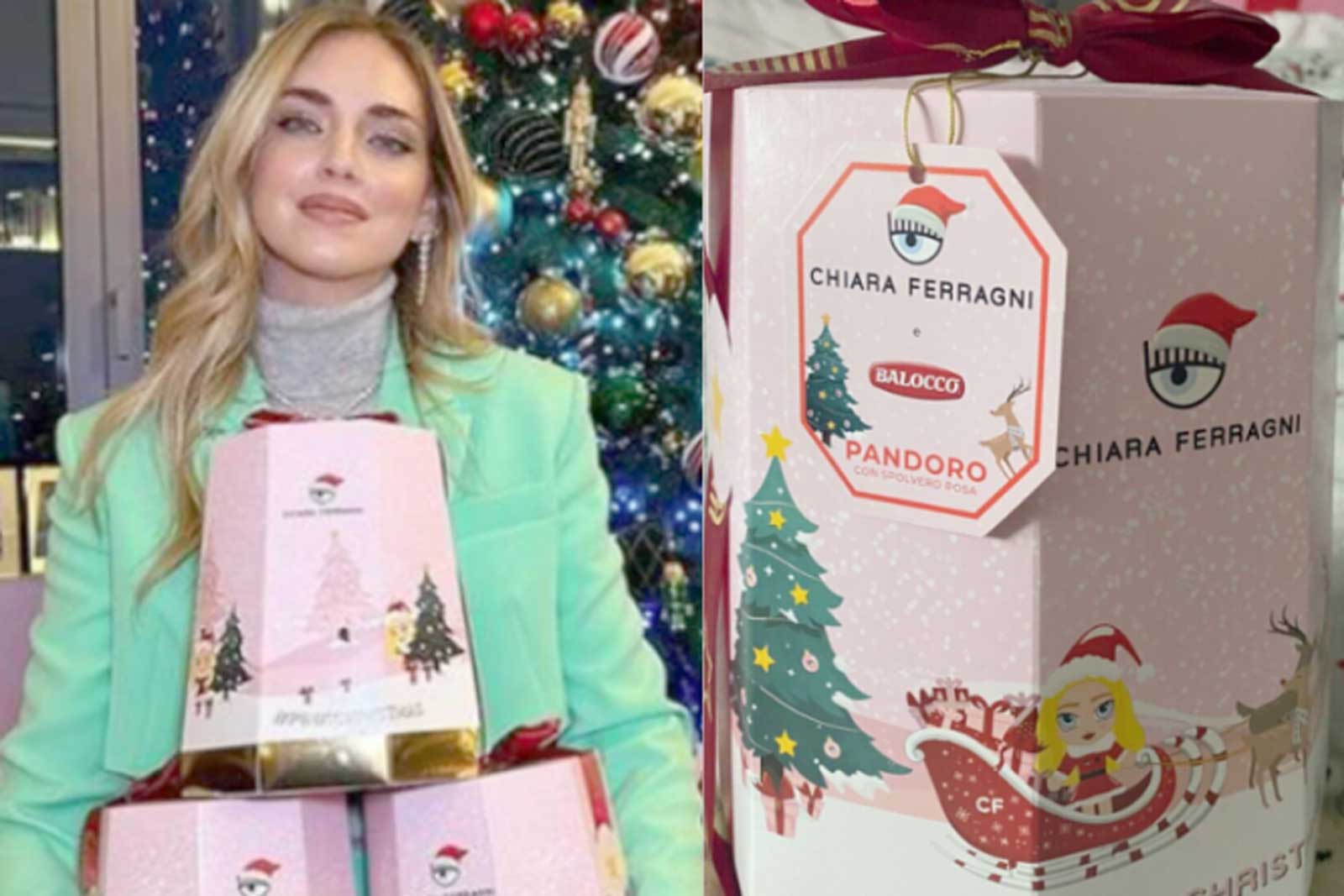 A sinistra, Chiara Ferragni, l'imprenditrice digitale, a destra il pandoro balocco a lei dedicato