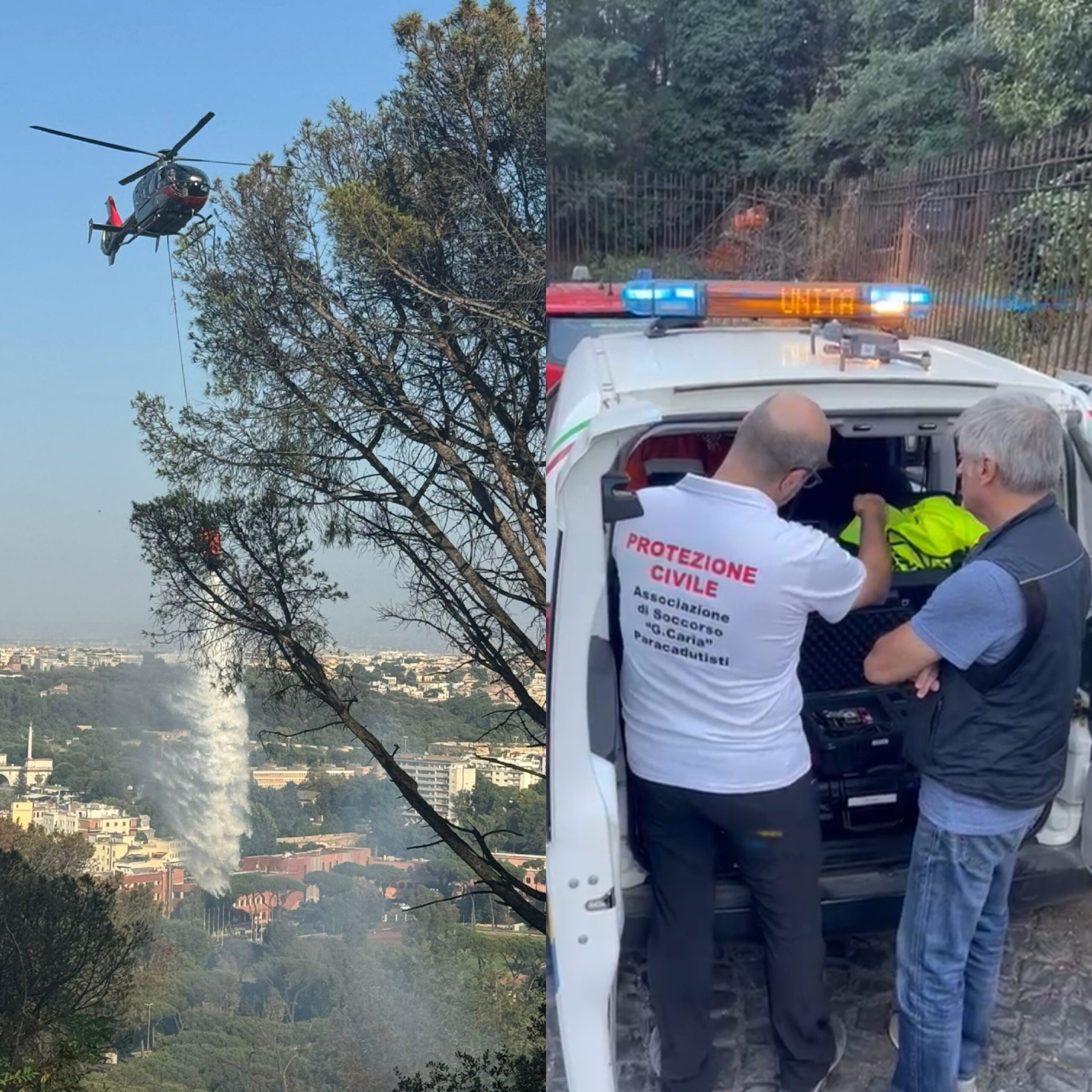 Incendio boschivo a Monte Mario