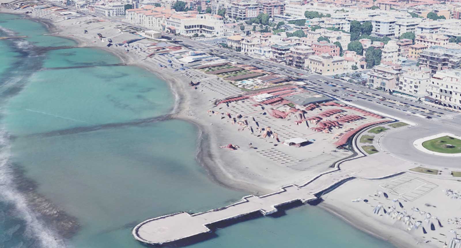 La spiaggia di Ostia, foto Google Heart elaborata in 3D con ausilio della I.A.