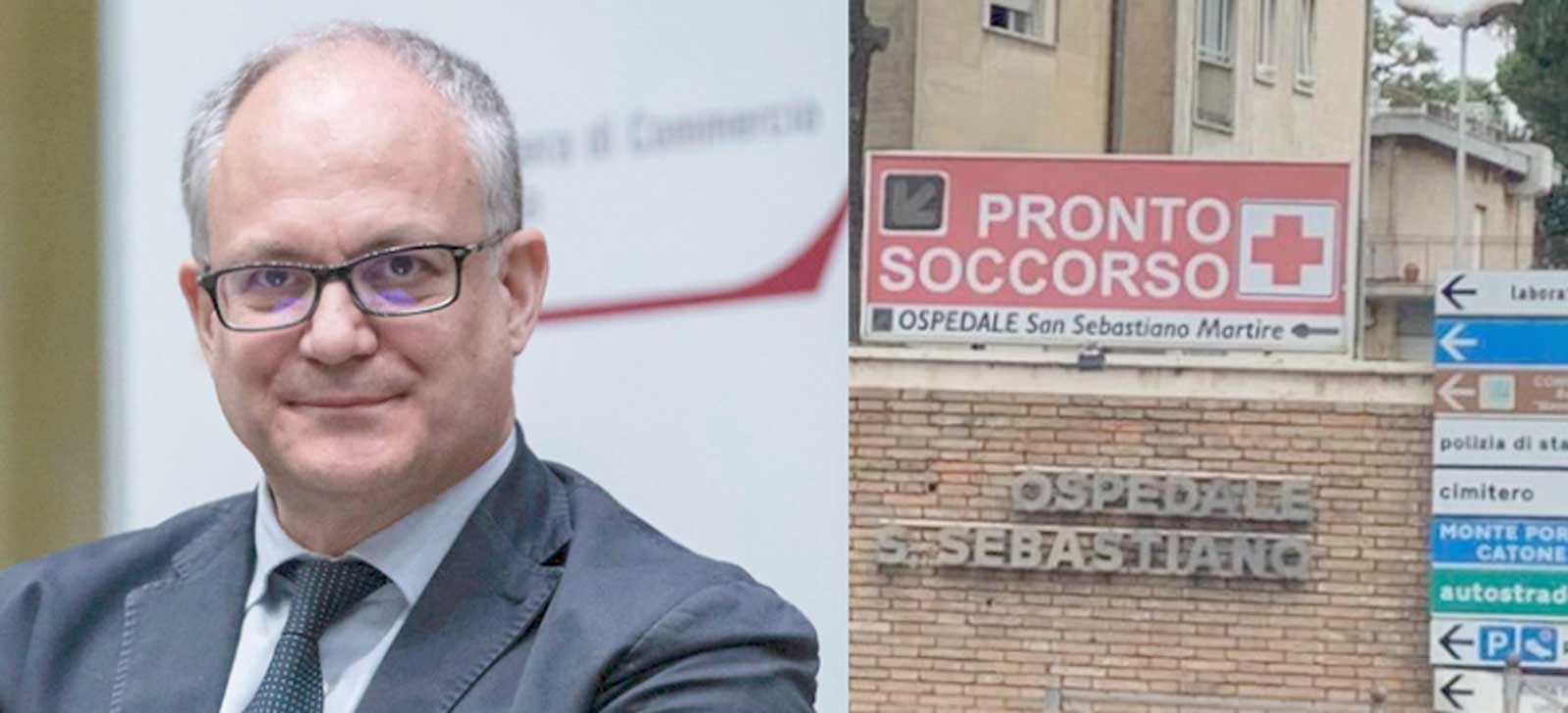 A sinistra Gualtieri, a destra l'ingresso dell'ospedale di Frascati, ai castelli Romani