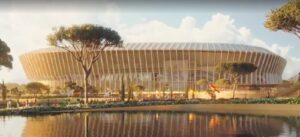 Roma, il rendering di come sarà il nuovo stadio della Roma a Pietralata, fonte as Roma