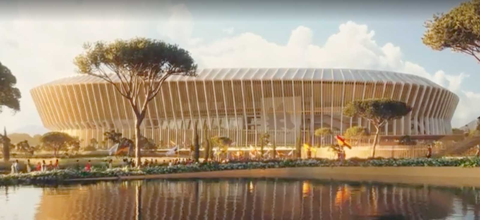 Roma, il rendering di come sarà il nuovo stadio della Roma a Pietralata, fonte as Roma