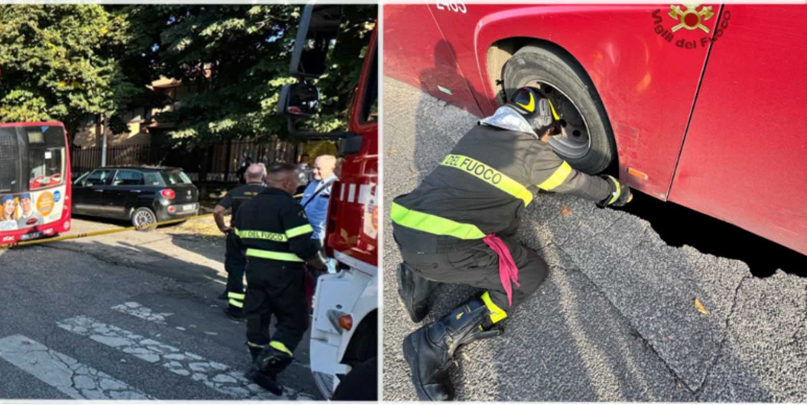 Roma, autobus sprofonda su via Pietro tacchi Venturi