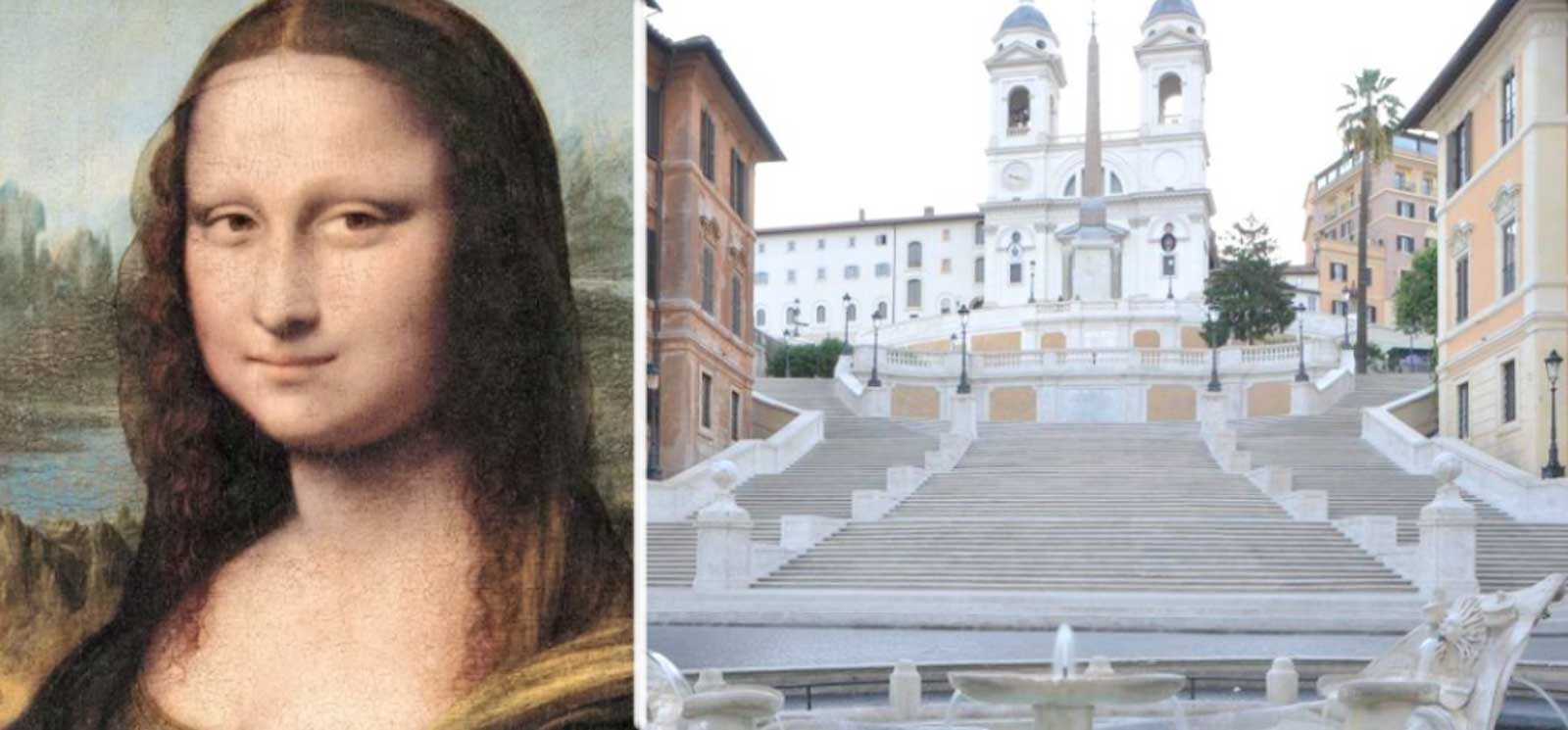 A sinistra, la gioconda, a destra la celebre scalinata di Trinità dei Monti a piazza di Spagna, Roma