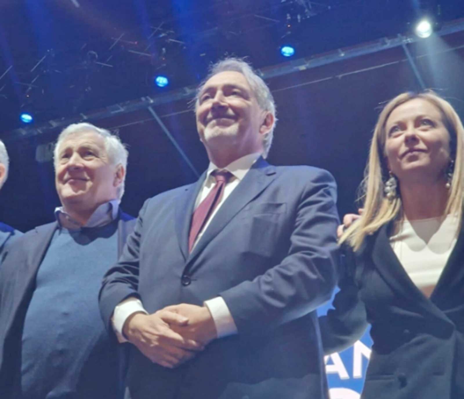 Da sinistra, Tajani, Rocca e Meloni