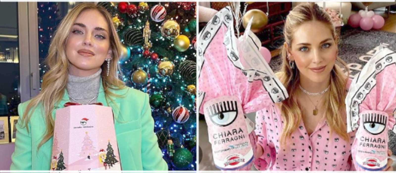 Chiara Ferragni, a destra con l'uovo di Pasqua, a sinistra con il famigerato pandoro Balocco