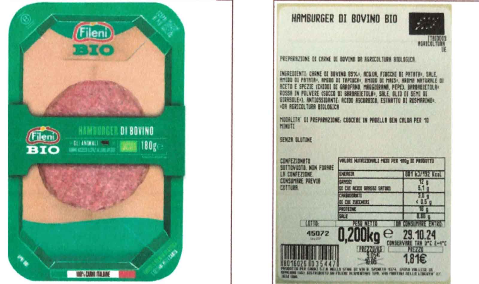 Hamburger Fileni Bio richiamo