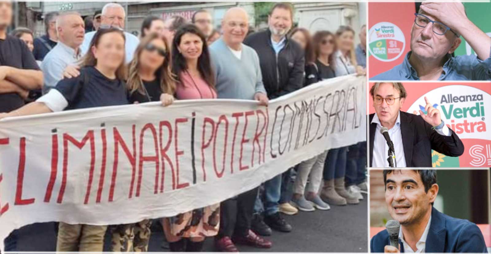 Da sinistra, Verdi e Sinistra in piazza ad Albano, a destra, Smeriglio, Bonelli e Fratoianni a Roma, Inceneritore