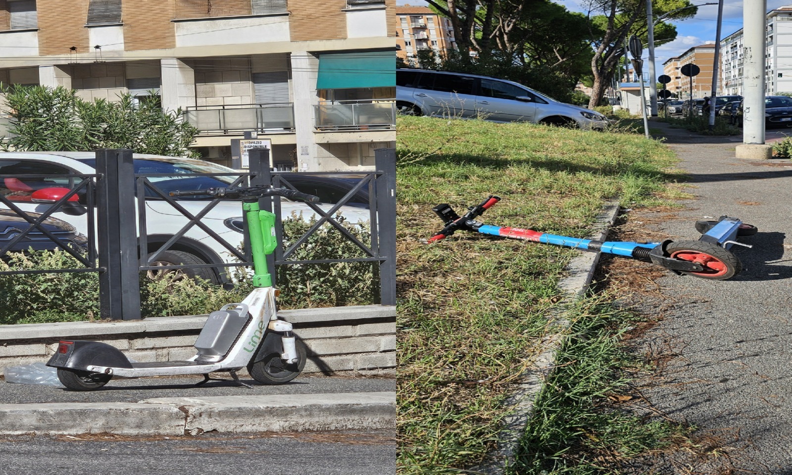 Monopattini abbandonati in Tangenziale a Roma