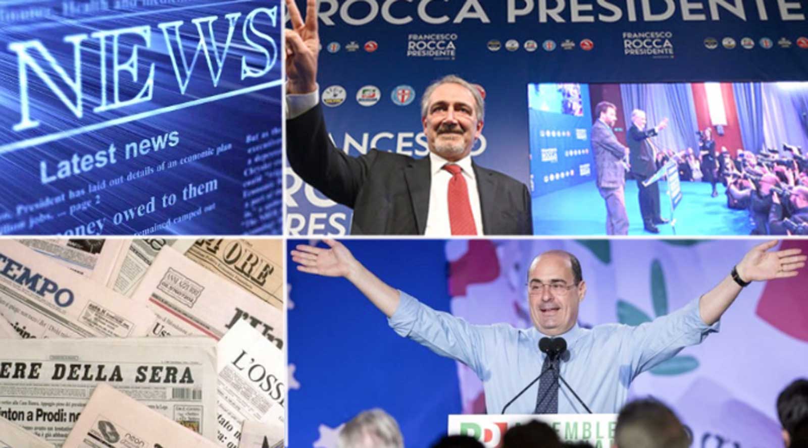 Da sinistra, immagini che riconducono ad agenzie di stampa, a destra il Governatore del Lazio Francesco Rocca ed il suo predecessore, Nicola Zingaretti