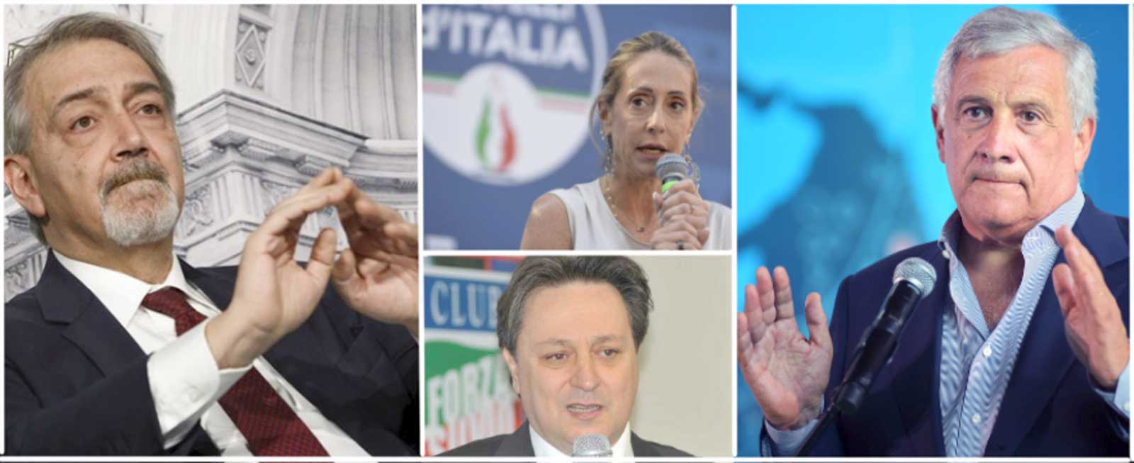 Da sinistra in senso orario, Francesco Rocca, Governatore del Lazio, Arianna Meloni, sorella della premier, Antonio Tajani, segretario di Forza Italia e Claudio Fazzone