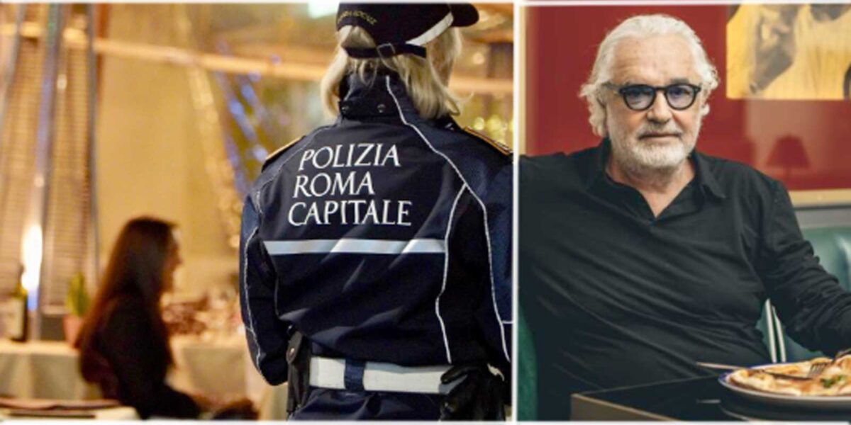 A sinistra, Polizia Locale di Roma a Campo de' Fiori, a destra l'imprenditore Flavio Briatore