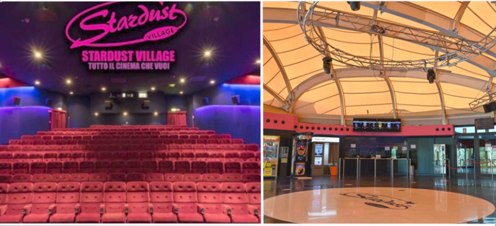 Due foto del cinema Stardust Village di Roma, all'Eur Torrino