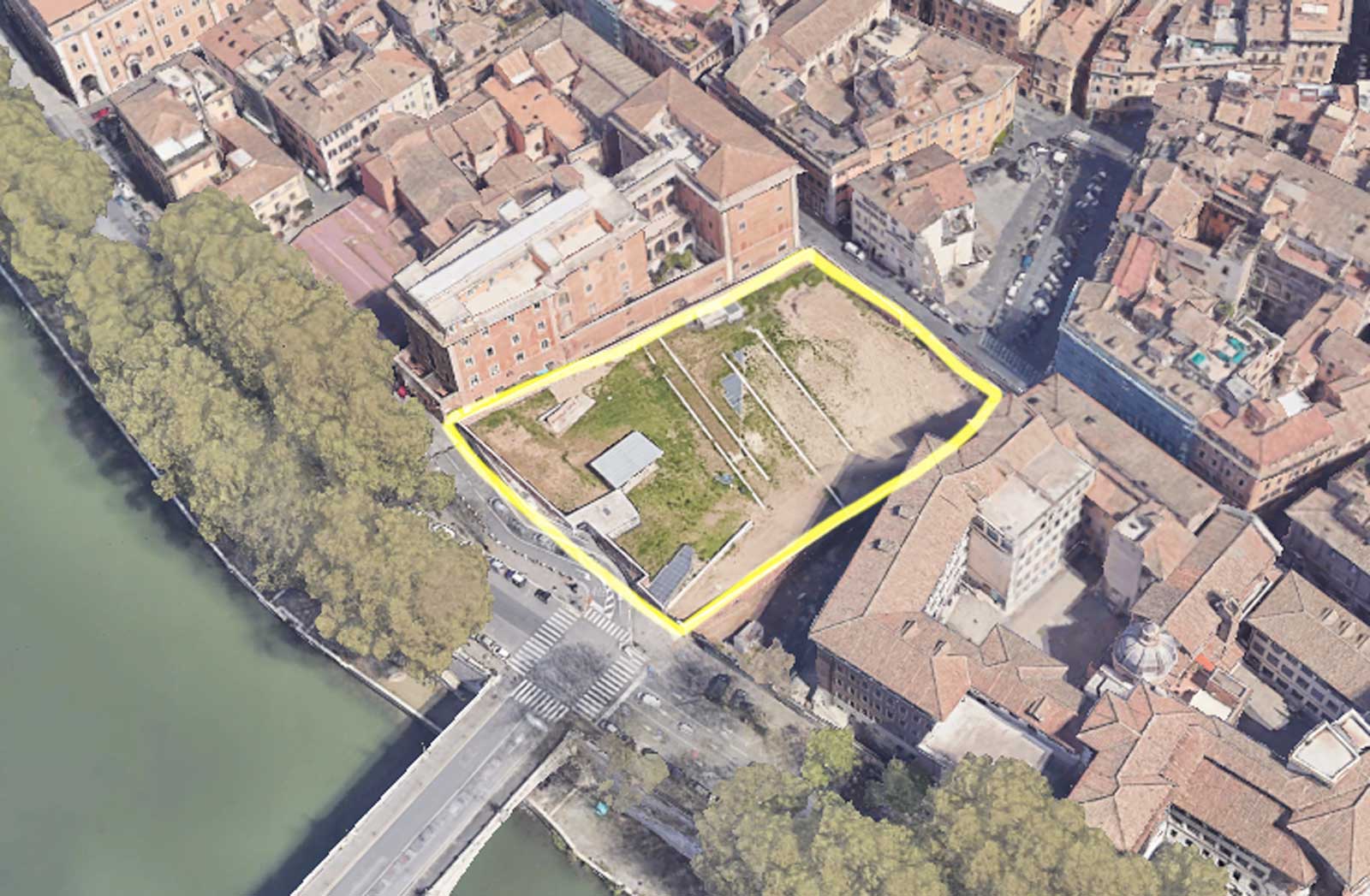 Roma, l'area di via Giulia in cui entro la primavera 2025 sorgeranno parco pubblico e parcheggio interrato, foto Google Heart