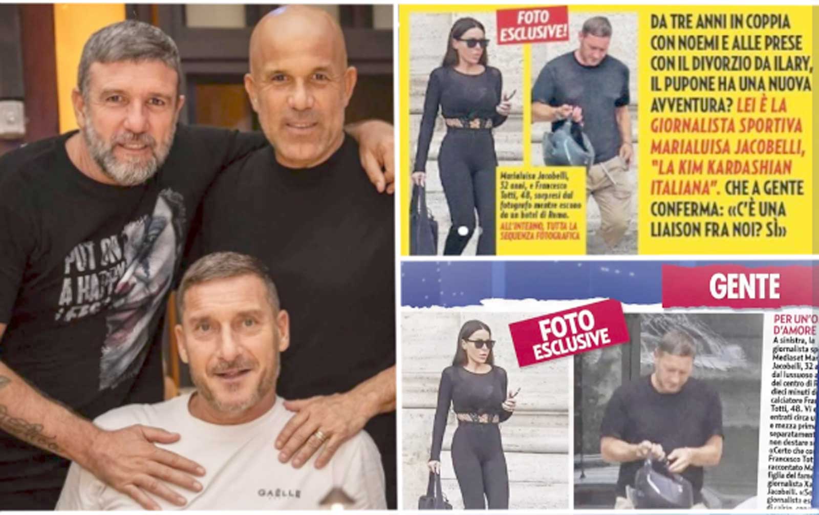 A sinistra Totti con gli ex compagni di serie A, a destra le foto di gente del pupone con Jacobelli