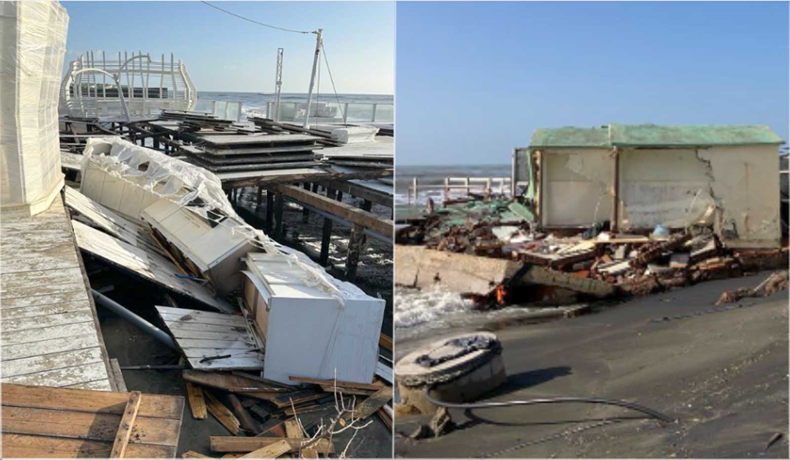 Ostia, due immagini del litorale devastato dalla mareggiata e dal maltempo