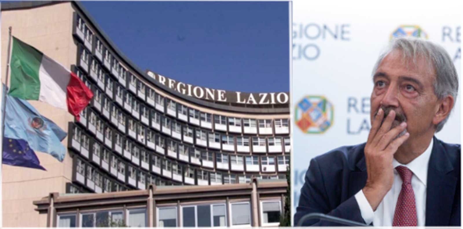 Regione Lazio, a sinistra la sede situata sulla via Cristoforo Colombo, a destra il Governatore Francesco Rocca