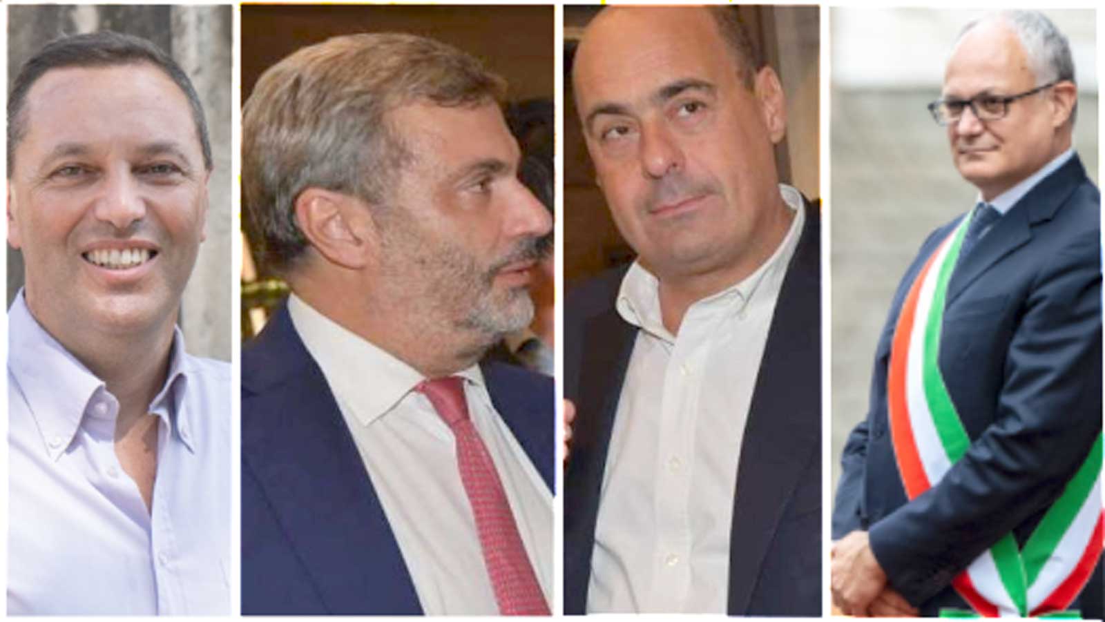 Da sinistra, l'ex assessore Catarci, Ruberti ex fedelissimo di Zingaretti, Nicola Zingaretti e infine il sindaco di Roma Roberto Gualtieri, ora capo del Campidoglio