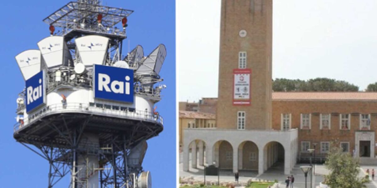 Da sinistra, l'antenna Rai e il comune di Pomezia