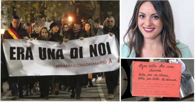 Da sinistra, una manifestazione pro-Martina, Martina Scialdone e un biglietto lasciato sul luogo in cui è stata uccisa