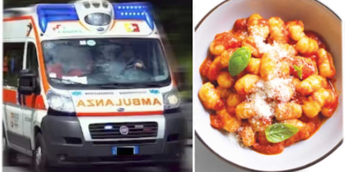 A sinistra, l'autoambulanza che ha soccorso Martina a Roma, a destra un classico piatto di gnocchi