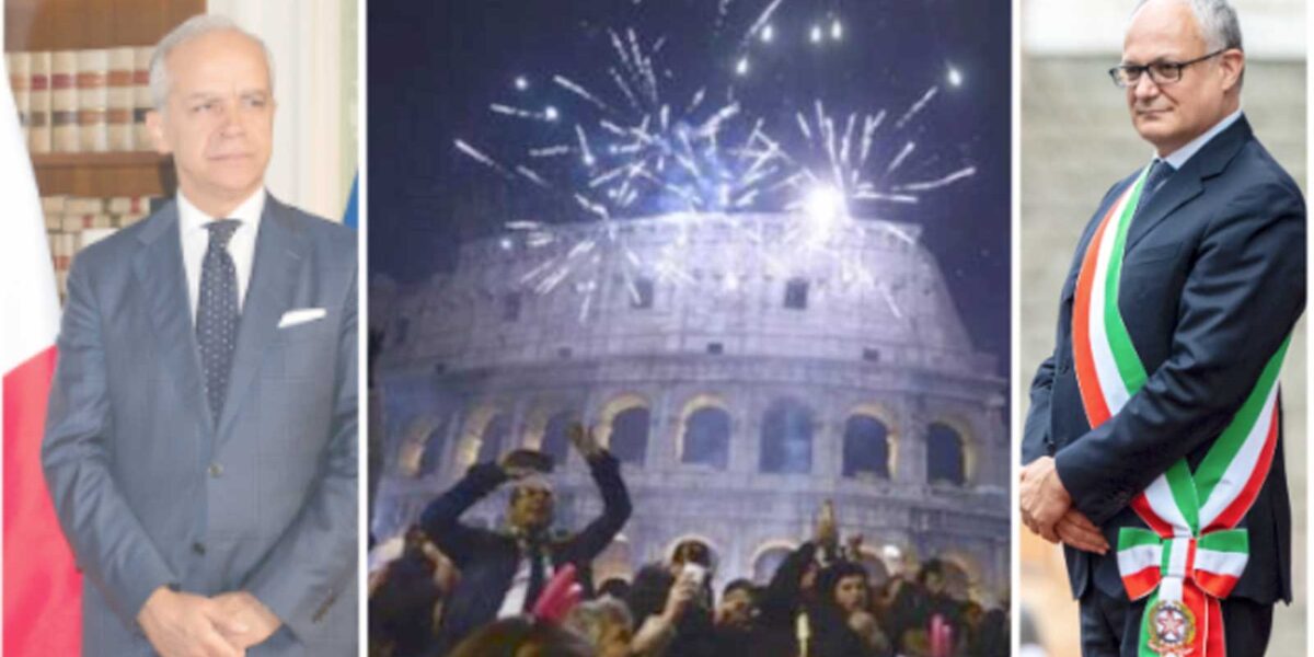 Da sinistra, il ministro Piantedosi, il Colosseo nel recente Capodanno, il sindaco di Roma Gualtieri