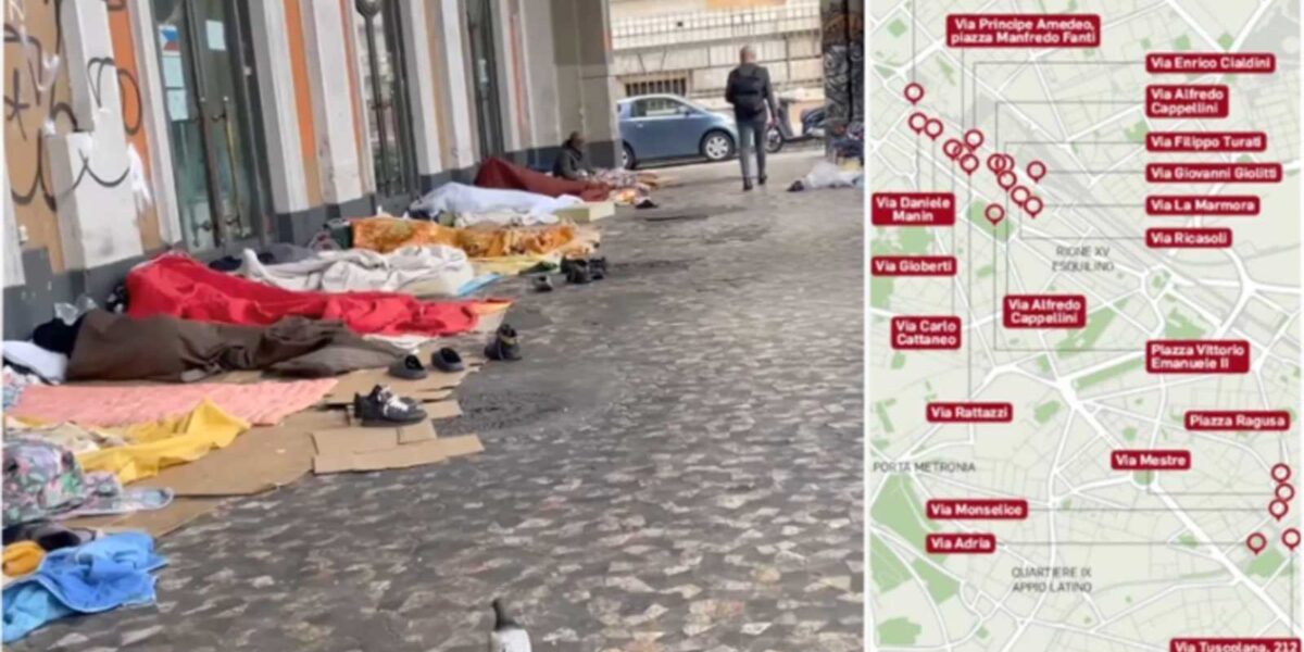 A sinistra, Roma, piazza Vittorio, a destra la mappa delle nuove 19 zone rosse