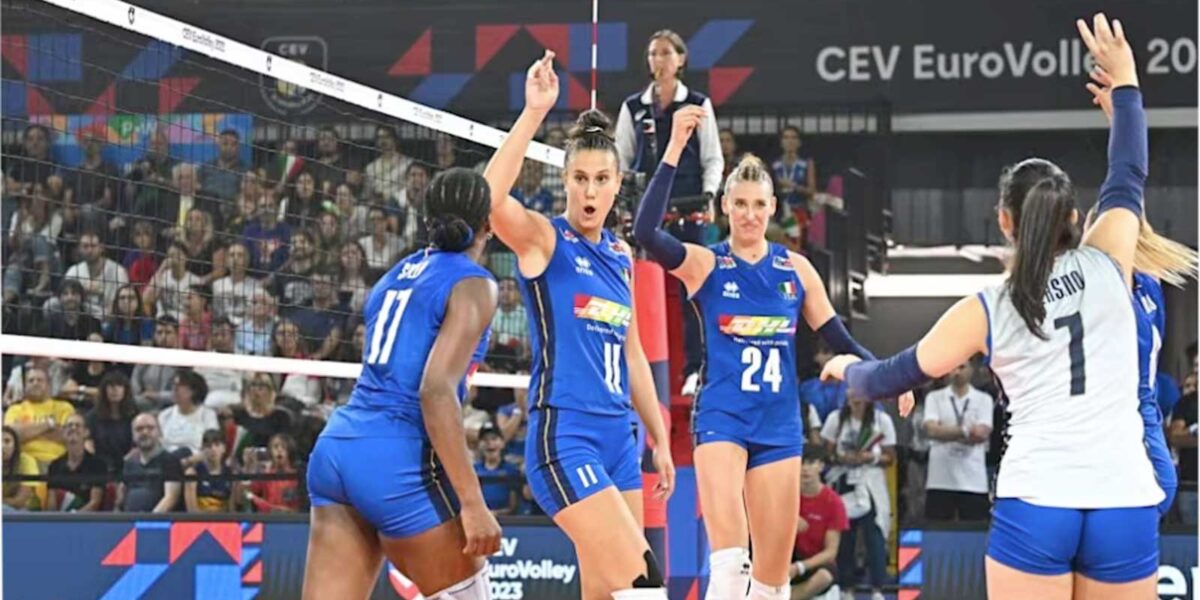 Una partita degli europei di volley