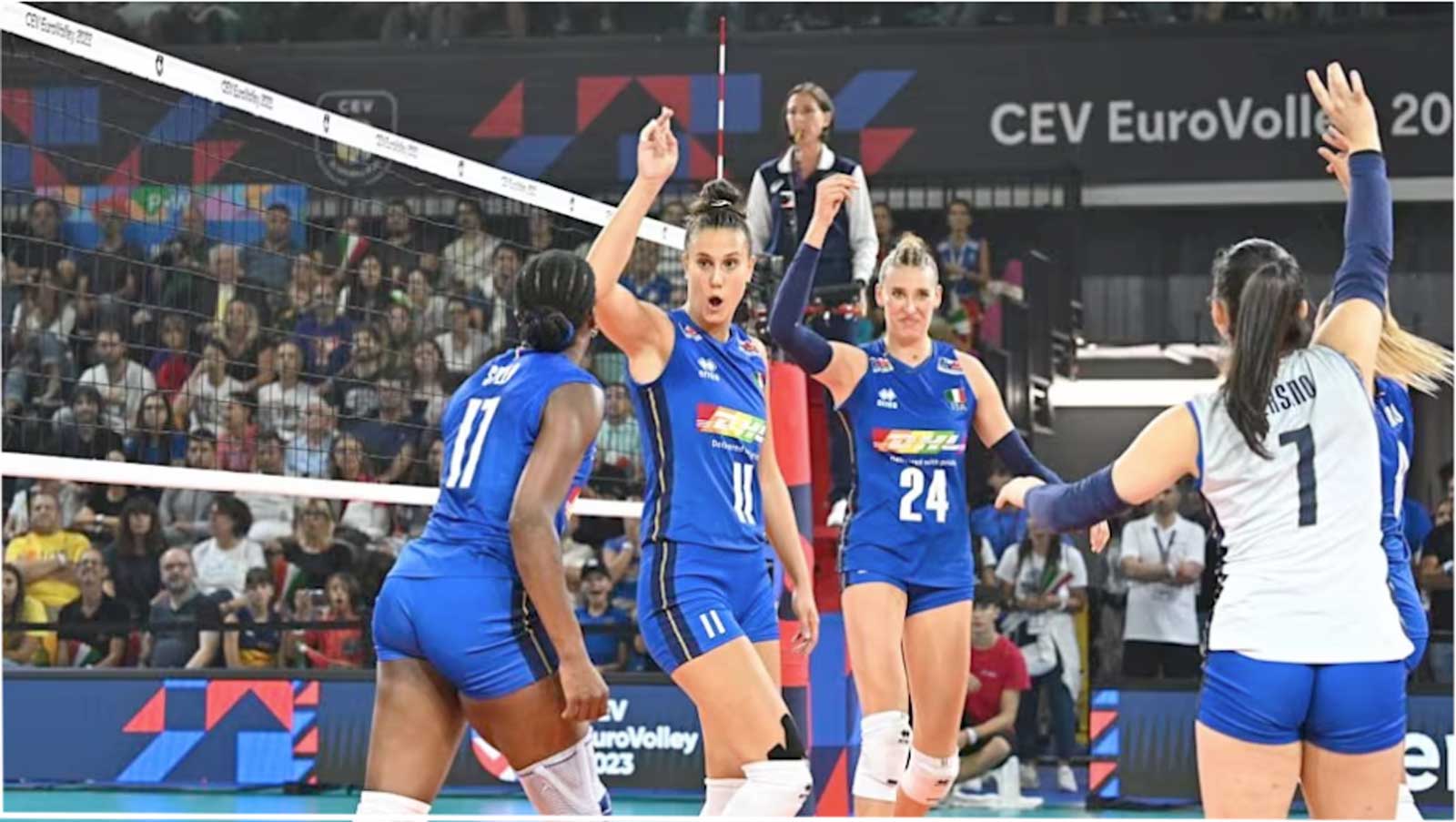 Una partita degli europei di volley