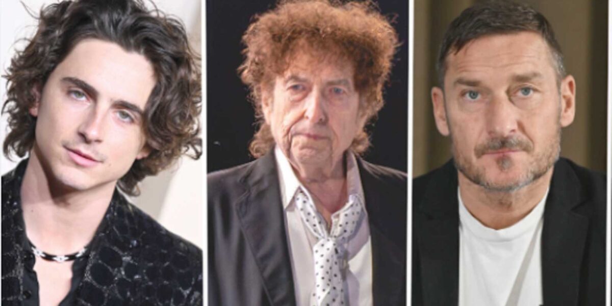 Roma, da sinistra, Timothée Chalamet, Bob Dylan e Francesco Totti