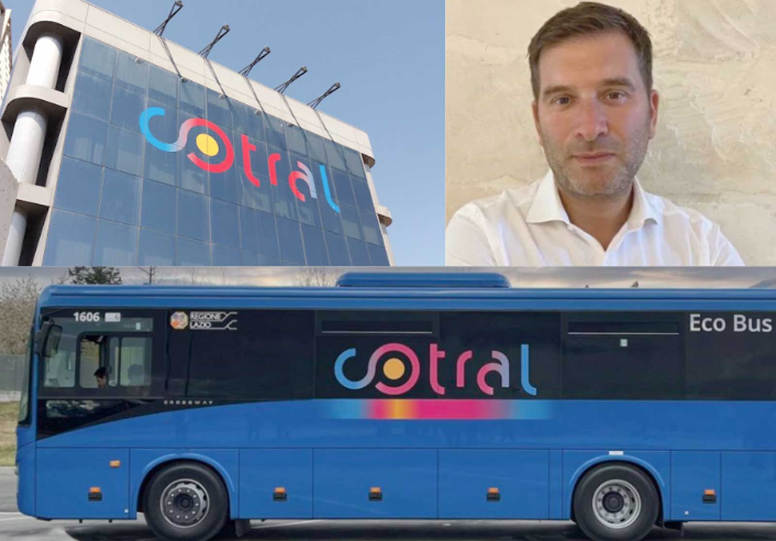 Da sinistra, in alto, una sede Cotral, l'Amministratore del CDA Cotral Manolo Cipolla, un bus Cotral attivo tra Lazio, castelli Romani e Velletri