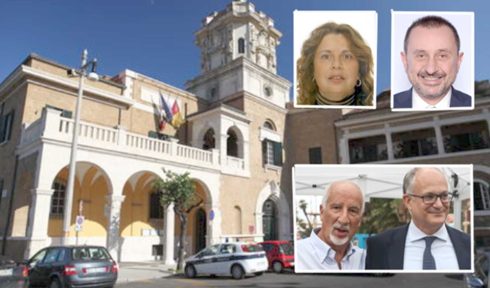 Ostia, il X Municipio di Roma e sovra impressi il sindaco Roberto Gualtieri, il sindaco del X Municipio Falconi e i deputati Rosato e Grippa