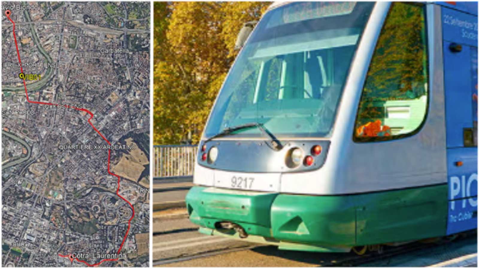 A sinistra, il traccio della nuova Tramvia, a destra uno dei tanti tram in funzione a Roma